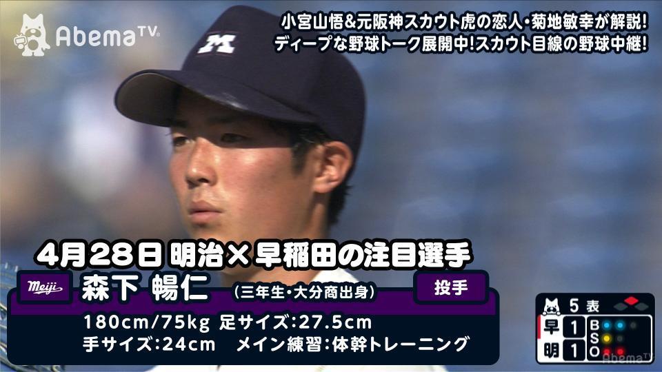 明大・森下暢仁投手（３年）