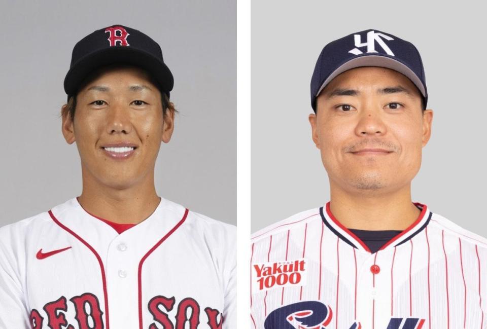 　（左から）吉田（ゲッティ＝共同）と中村悠平選手