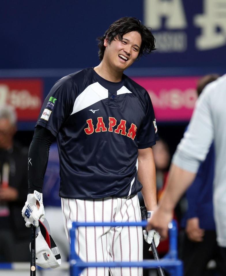 打撃練習を終えた大谷（撮影・伊藤笙子）