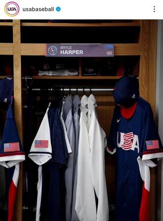 　公開された米国代表のロッカー。米国代表チームの公式インスタグラム（ｕｓａｂａｓｅｂａｌｌ）より