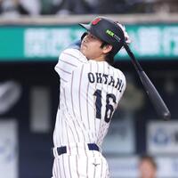 １回、左飛に倒れる大谷（撮影・中田匡峻）