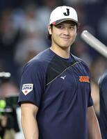 りりしい表情を見せる大谷（撮影・伊藤笙子）