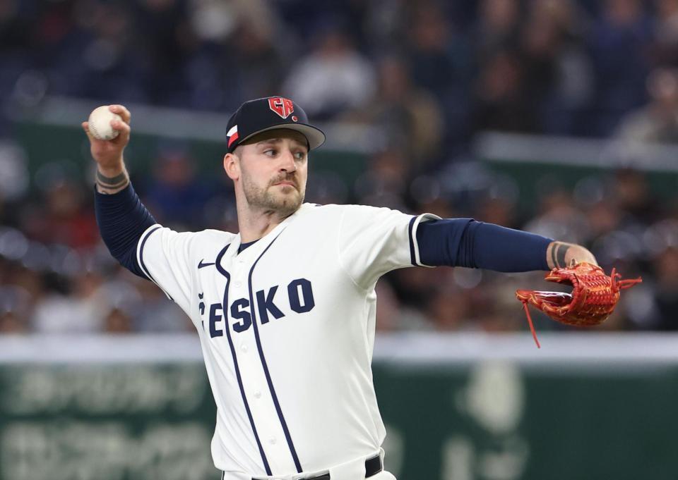 ４回途中まで投げたチェコのオンドラ（撮影・佐々木彰尚）