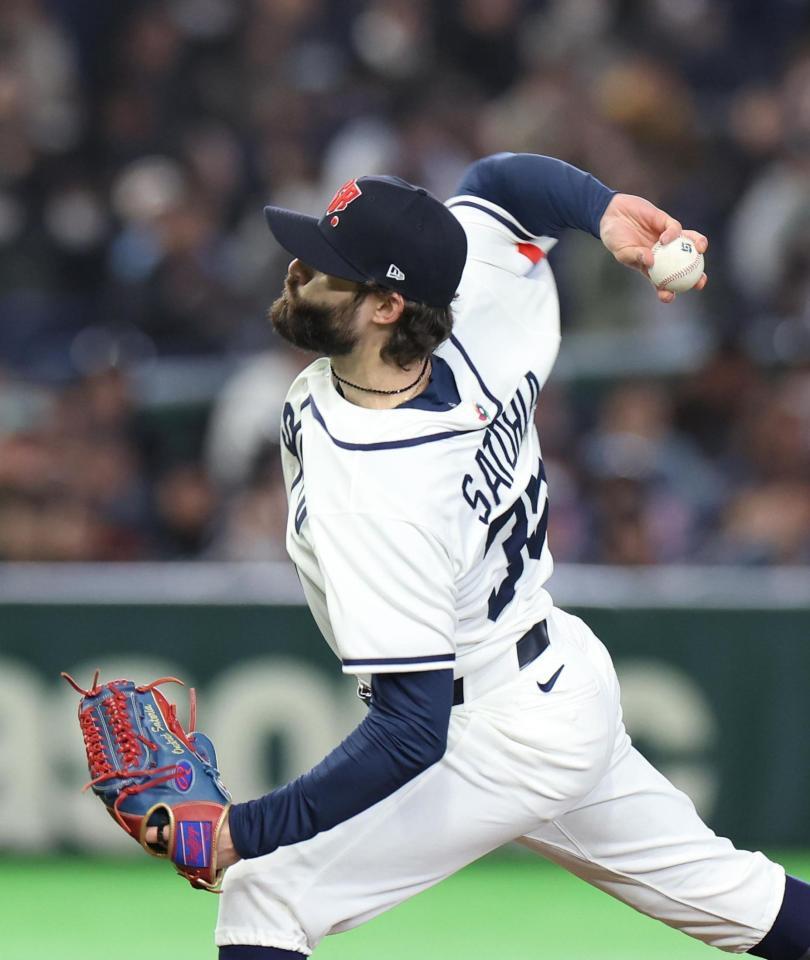 ４回途中から登板したチェコのサトリア（撮影・佐々木彰尚）