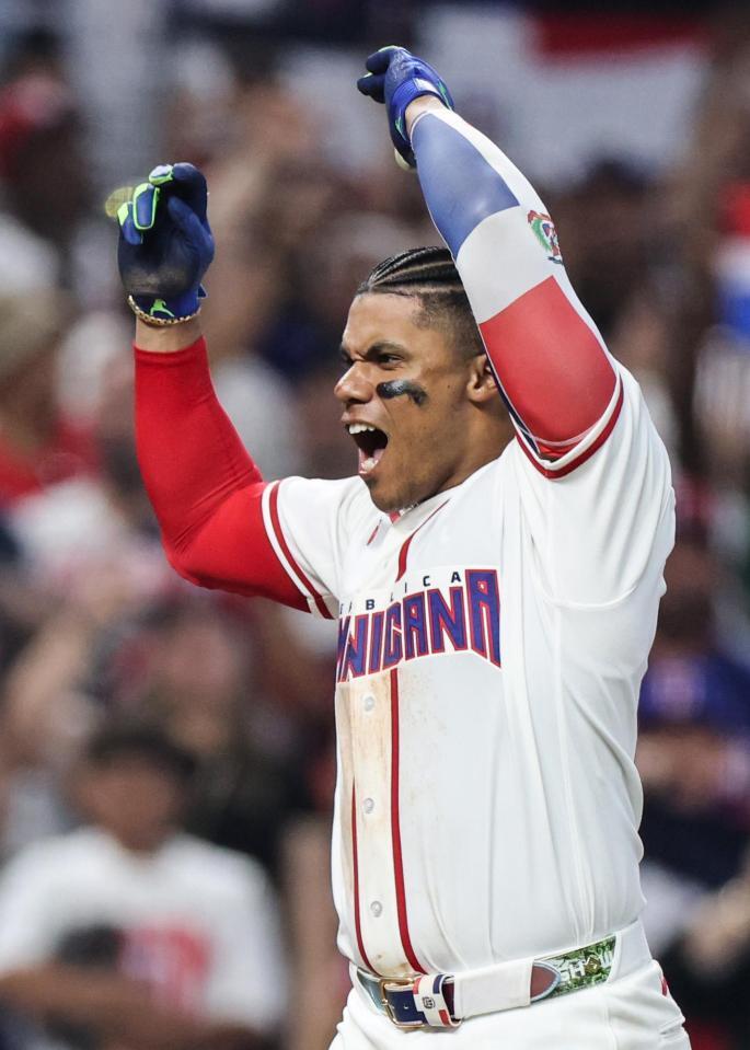 オランダ戦の７回に試合を決める２ランを放ち、喜ぶソト＝１０日（ゲッティ＝共同）