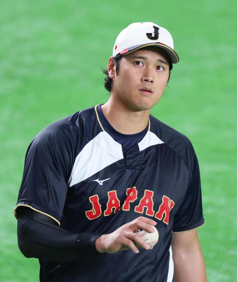 調整する大谷（撮影・金田祐二）