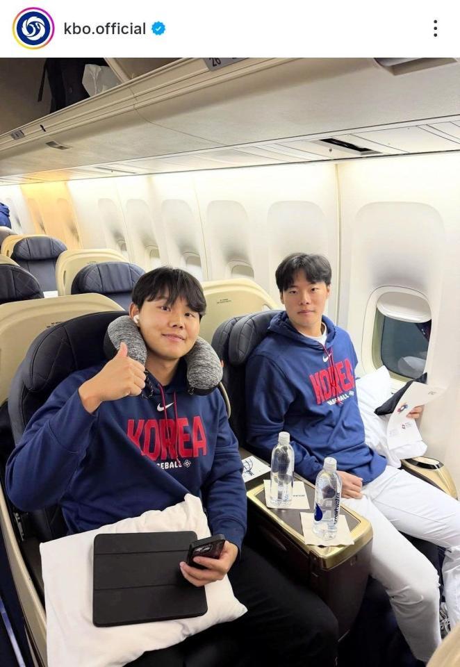 　ＫＢＯが公開したチャーター機内の様子。ＫＢＯの公式インスタグラム（ｋｂｏ．ｏｆｆｉｃｉａｌ）より 