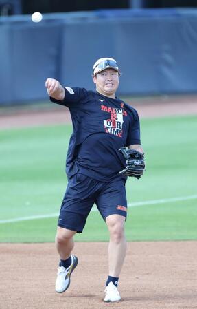 練習を行った村上（撮影・伊藤笙子）