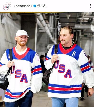 球場入りするウィットJr.とヘンダーソン。米国代表の公式インスタグラム（ｕｓａｂａｓｅｂａｌｌ）より