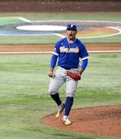 九回、雄たけびをあげるベネズエラのＤ・パレンシア（撮影・伊藤笙子）