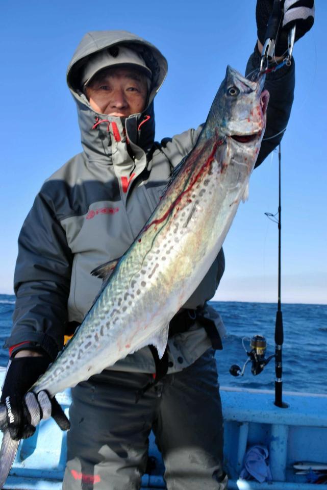 　白井市の山田千幸さんが釣り上げた、８５センチ、４．２キロのサワラ　（切り込み写真）この日使用したジグ。重さは１００～１５０グラム