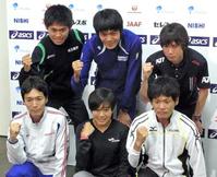 　世界選手権（モスクワ）に挑む、川内（上段左）らマラソンの日本代表６人
