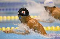 　男子１００メートル平泳ぎでジャパンオープンを制した北島康介（撮影・金田祐二）