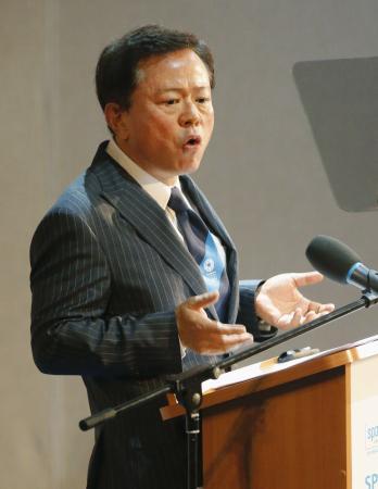 　２０２０年夏季五輪の招致プレゼンテーションをする東京都の猪瀬直樹知事＝３０日、ロシア・サンクトペテルブルク（共同）