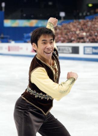 　男子シングルフリーで、表情豊かに演技する織田信成