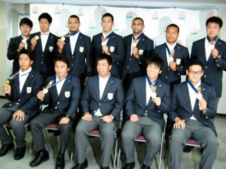 　アジア大会で金メダルを獲得した男子７人制ラグビー日本代表チーム
