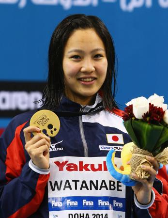 　女子２００メートル平泳ぎで優勝した渡部香生子（ゲッティ＝共同）