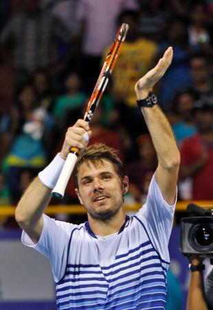 　２連覇を果たし喜ぶワウリンカ＝チェンナイ（ＡＰ＝共同）