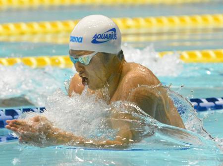 　男子１００メートル平泳ぎで４位だった北島康介＝東京辰巳国際水泳場