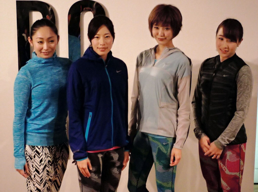 ナイキのイベントに出席した左から安藤美姫さん、青木沙弥佳、ｉｚｕ、藤森安奈＝東京都渋谷区