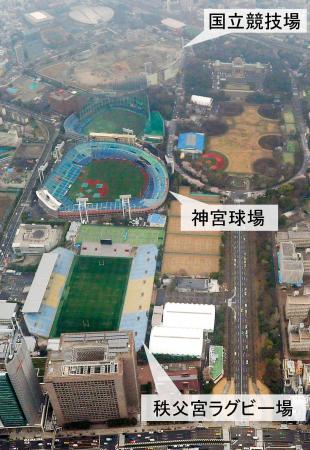 　２０２５年度末までに、神宮球場と秩父宮ラグビー場が場所を交換して建て替えられる見通しとなった東京・明治神宮外苑地区