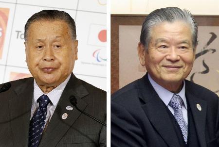 　日本トップリーグ連携機構の森喜朗会長（左）、川淵三郎副会長