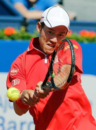 　男子シングルス２回戦でストレート勝ちした錦織圭