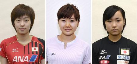 　女子卓球・世界ランキング（左から）６位の石川佳純、８位の福原愛、１１位の伊藤美誠