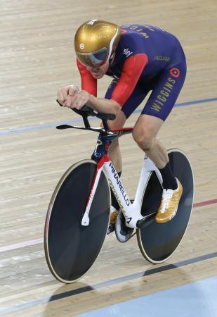 　１時間の走行距離５４・５２６キロの新記録を樹立したブラドリー・ウィギンズ＝ロンドン（ＡＰ＝共同）