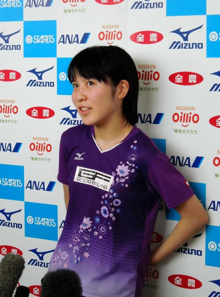 試合後インタビューを受ける平野美宇