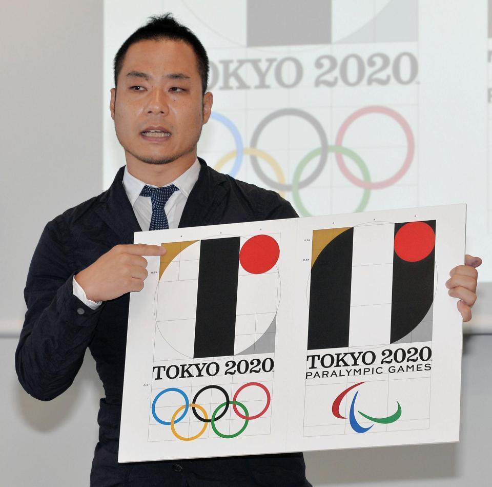 東京五輪エンブレムの盗作疑惑について語る佐野研二郎氏＝東京・虎ノ門ヒルズ森タワー（撮影・堀内翔）