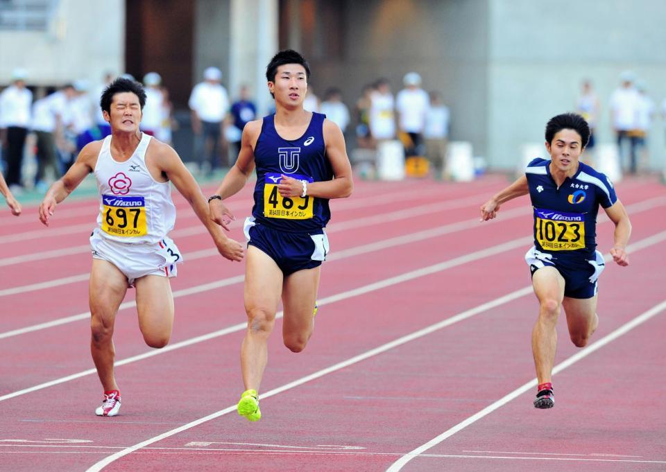 １０秒４０で準決勝に進んだ桐生祥秀（中央）＝ヤンマースタジアム長居（撮影・佐藤厚）