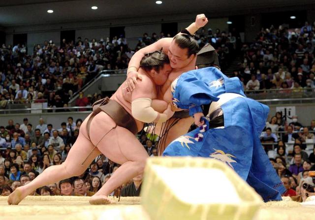 稀勢の里の連勝ストップ　白鵬が勝つ