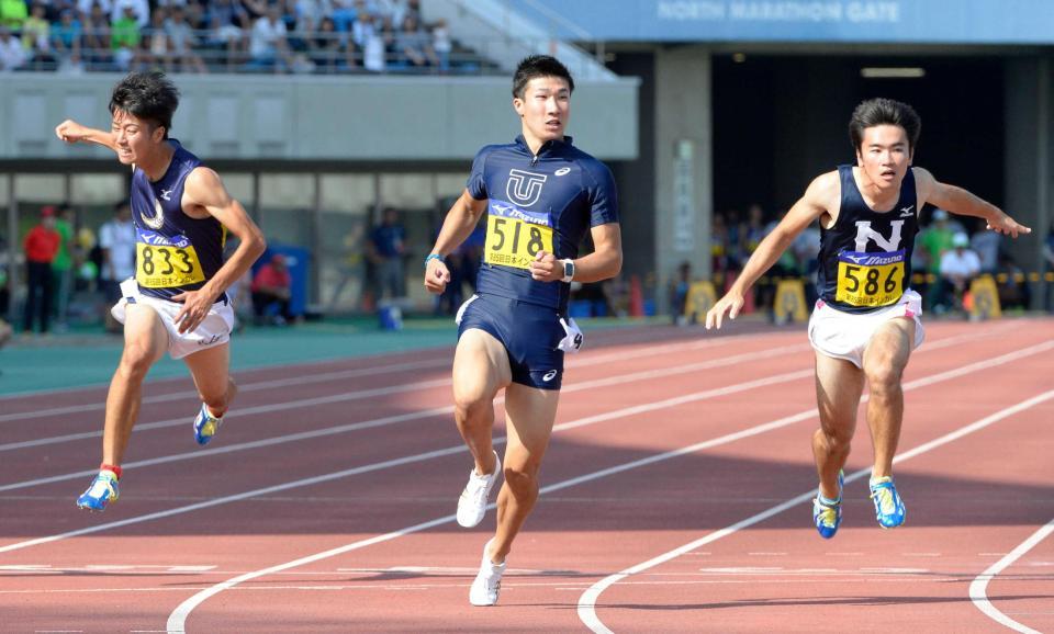 　１０秒０８で優勝した桐生祥秀（共同）