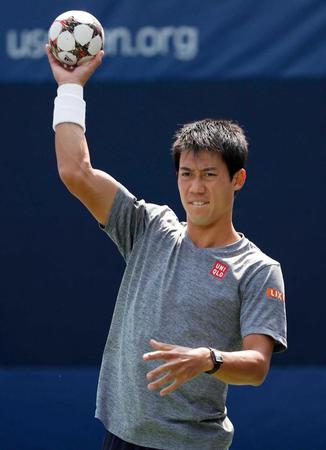 　全米オープン準決勝に向け、調整する錦織圭（共同）