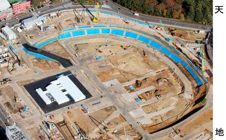 　２０２０年東京五輪・パラリンピックのメインスタジアムとなる新国立競技場の建設予定地（共同通信社ヘリから）