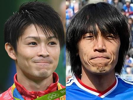 体操男子五輪金メダリストの内村航平（左）とサッカー元日本代表の中村俊輔