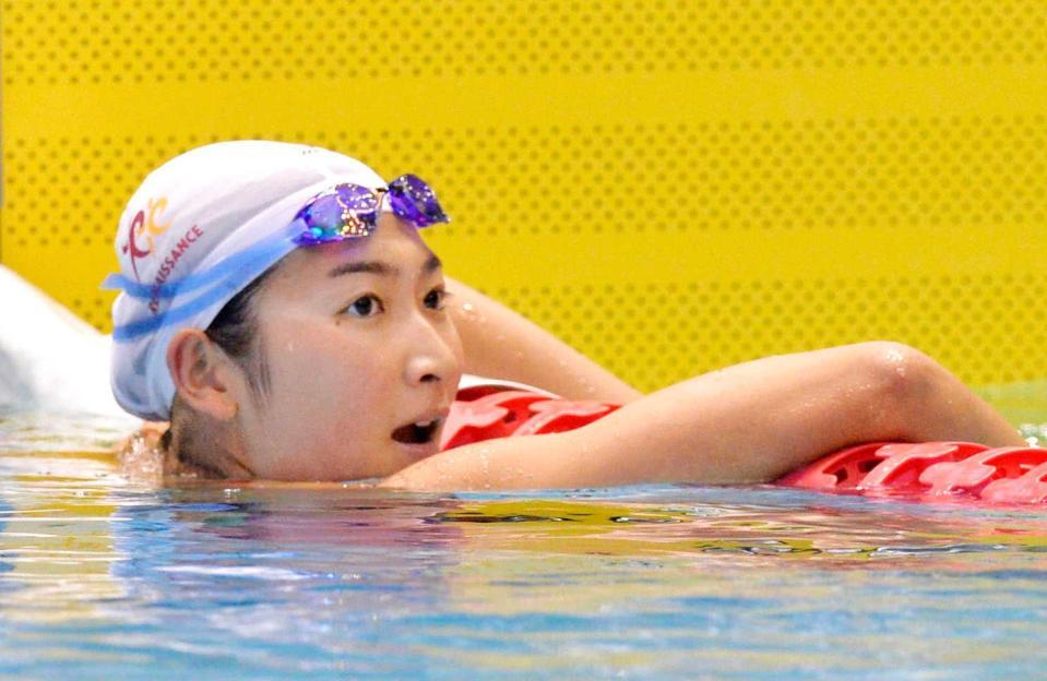 　女子５０メートル自由形で２４秒４８の日本新記録をマークした池江璃花子（共同）