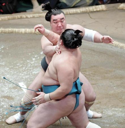 玉鷲を寄り切りで破った日馬富士＝両国国技館（撮影・金田祐二）