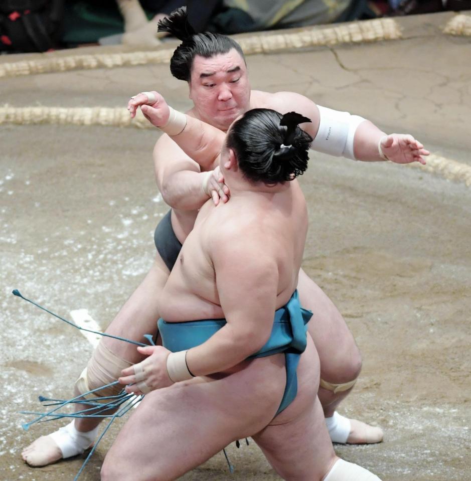 玉鷲を寄り切りで破った日馬富士＝両国国技館（撮影・金田祐二）