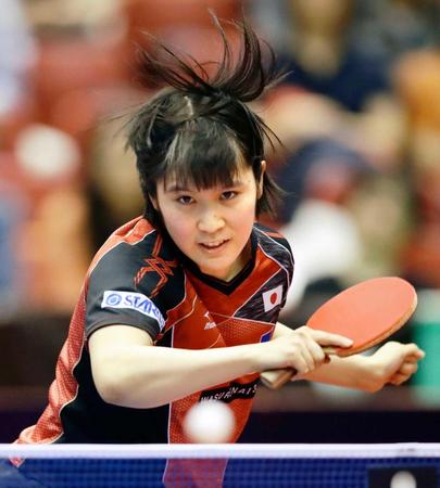 　女子シングルス１回戦を突破した平野美宇