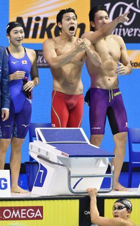 世界水泳、混合リレー日本４位 古賀は全体２位で決勝へ