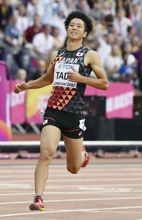 　男子１００メートル準決勝　ゴールする多田修平＝ロンドン（共同）