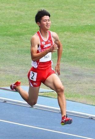 　陸上男子１００メートル１次予選　１０秒３３で１着の多田修平＝台北（共同）
