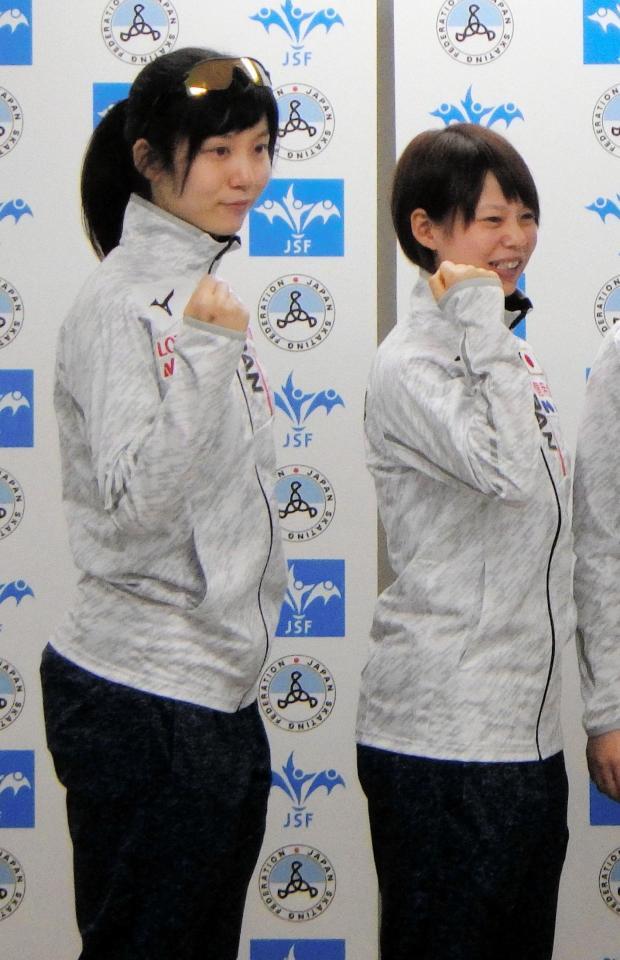 初の姉妹同時五輪を決めた高木美帆（左）と、菜那（右）＝長野市エムウエーブ