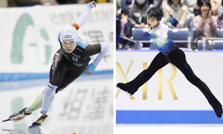 　スピードスケート女子の小平奈緒（左）とフィギュアスケート男子の羽生結弦