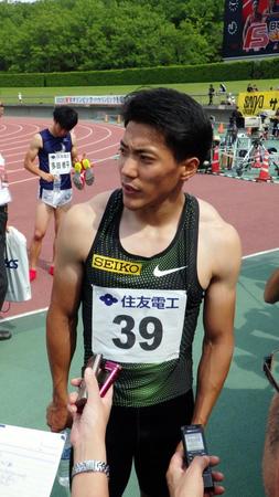 布勢スプリントで優勝した山県亮太＝コカ・コーラボトラーズジャパンスポーツパーク陸上競技場