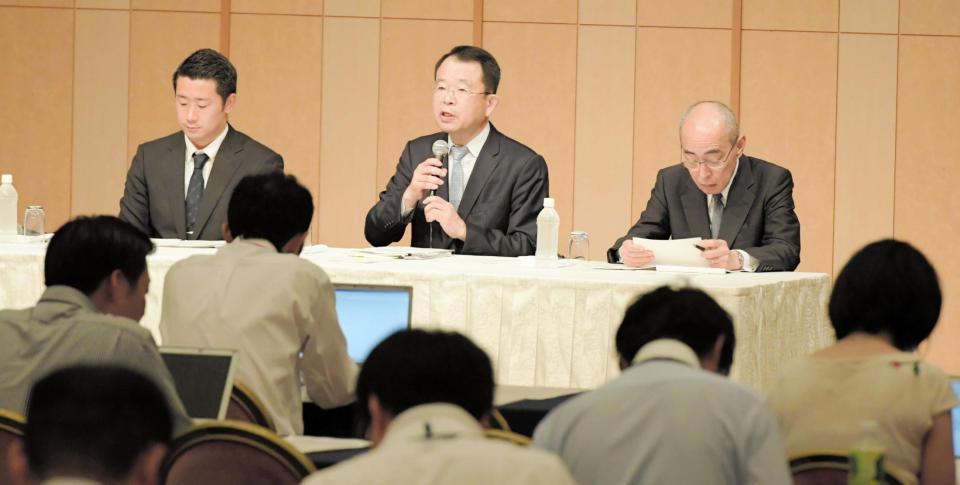 日大アメフト部反則行為についての第三者委員会での中間報告がおこなわれた＝グランドプリンスホテル高輪（撮影・三好信也）