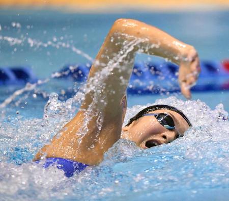 　１分５４秒８５の日本新記録で２位に入った池江璃花子（共同）