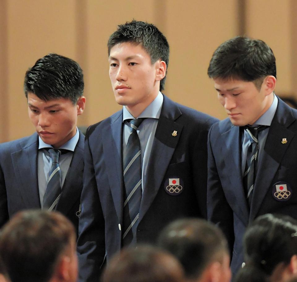 アジア競技大会結団式に出席した男子ボクシング代表の成松大介＝東京・グランドプリンスホテル新高輪（撮影・堀内翔）